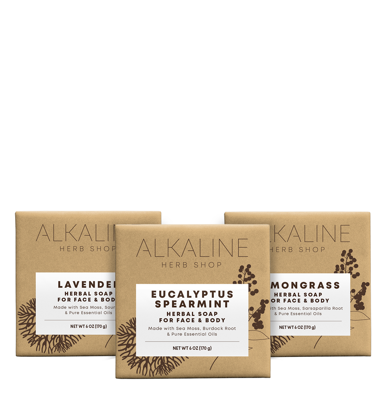 Clear Skin Bundle - Sea Moss, Burdock Root, Eucalyptus, & Spearmint Soap - Sea Moss, Soursop, & Lavender Soap and Sea Moss, Sarsaparilla, & Lemongrass Soap