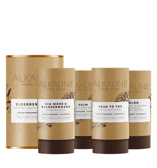 Happy Mood Bundle - Sea Moss & Bladderwrack Supplement, Head to Toe Supplement (Happy Healthy Body), Colon Supplement (Happy Colon), Calm Supplement (Happy Mood), and Elderberry Tea
