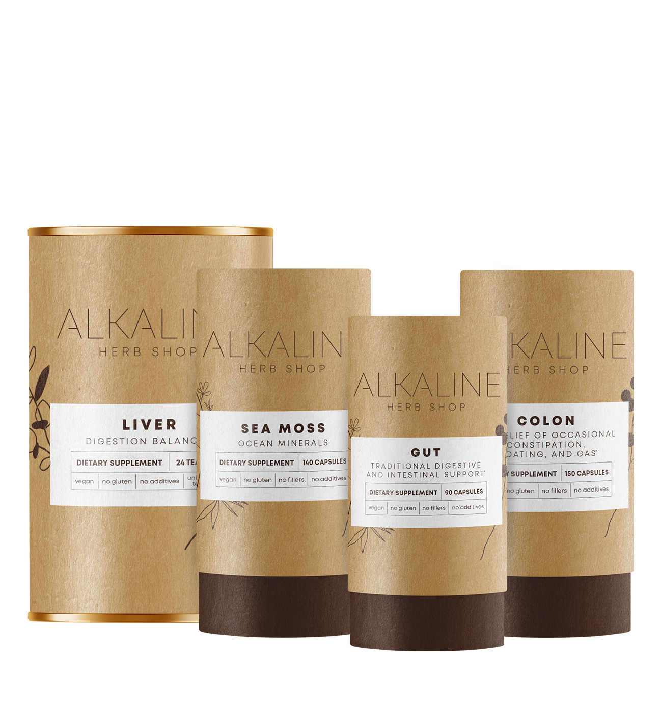 Healthy Gut Bundle - Sea Moss Supplement, Liver Tea Supplement (Happy Liver Tea), Gut Supplement, and Colon Supplement (Happy Colon)