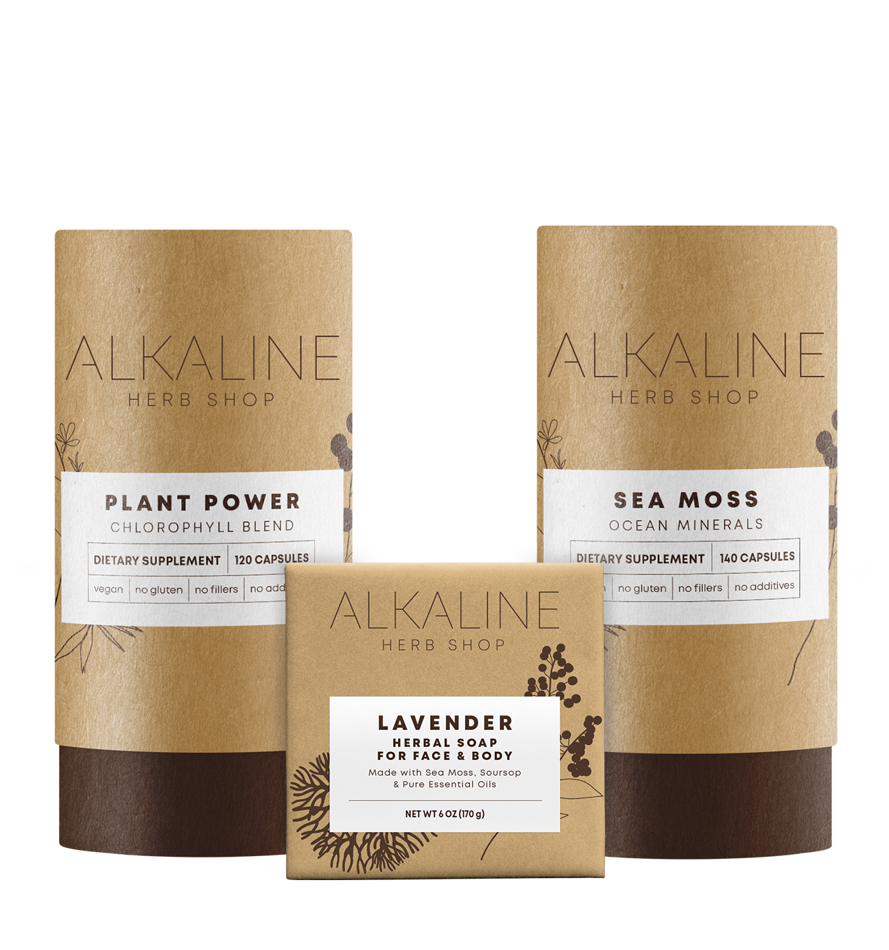 Healthy Hair, Skin, and Nails Bundle - Sea Moss Supplement, Plant Power Supplement (Chlorophyll), and Sea Moss, Soursop, & Lavender Soap