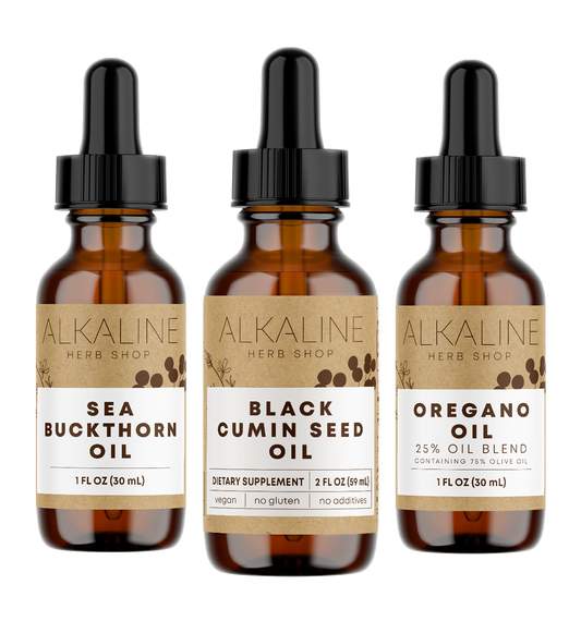Oil Bundle - Black Seed Oil (Black Cumin Seed Oil), Oregano Oil, and Sea Buckthorn Oil
