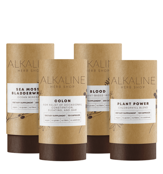 Mild Detox Bundle - Sea Moss & Bladderwrack Supplement, Plant Power Supplement (Chlorophyll), Blood Supplement (Iron), and Colon Supplement (Happy Colon)