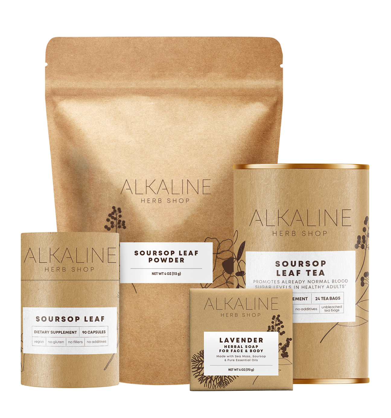 Soursop Bundle - Soursop Leaf Powder, Soursop Leaf Tea Supplement, Soursop Leaf Supplement 90 Capsules, and Sea Moss, Soursop, & Lavender Soap