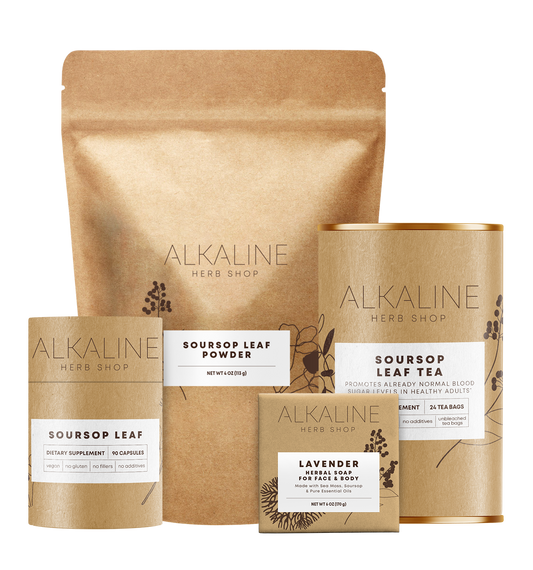 Soursop Bundle - Soursop Leaf Powder, Soursop Leaf Tea Supplement, Soursop Leaf Supplement 90 Capsules, and Sea Moss, Soursop, & Lavender Soap