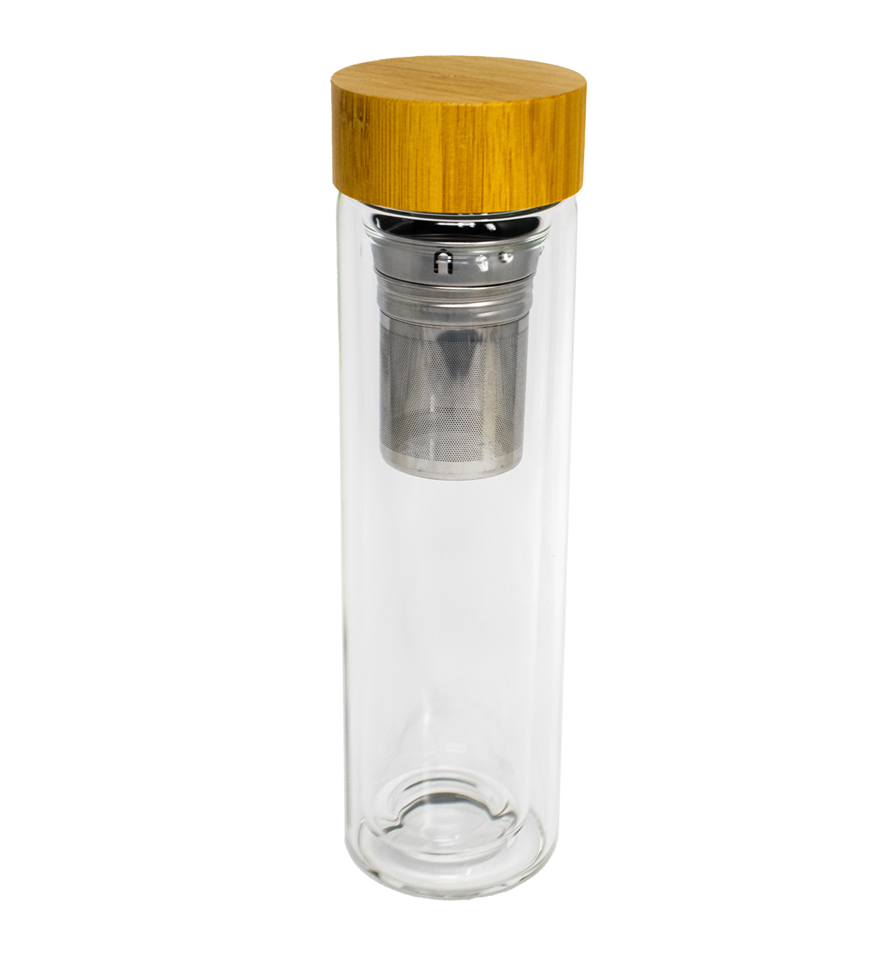 Double Wall Glass Drink Stainless Steel Tea Infuser Water Bottle Bamboo 17 oz