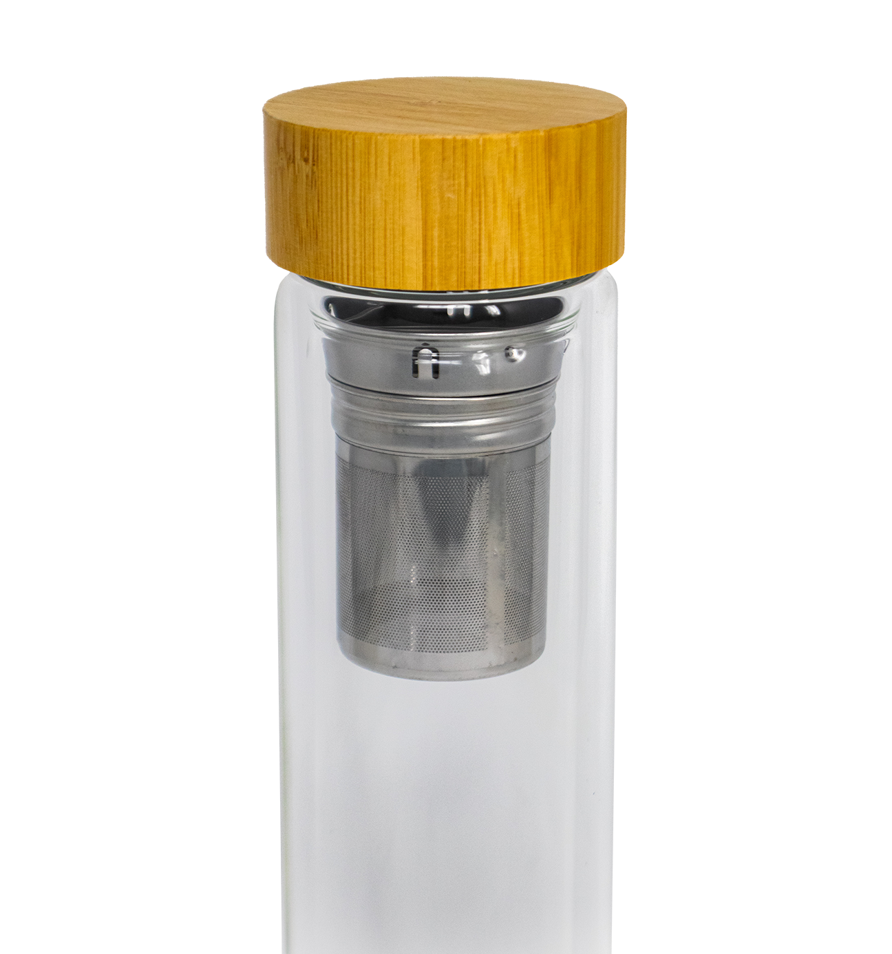 Double Wall Glass Drink Stainless Steel Tea Infuser Water Bottle Bamboo 17 oz