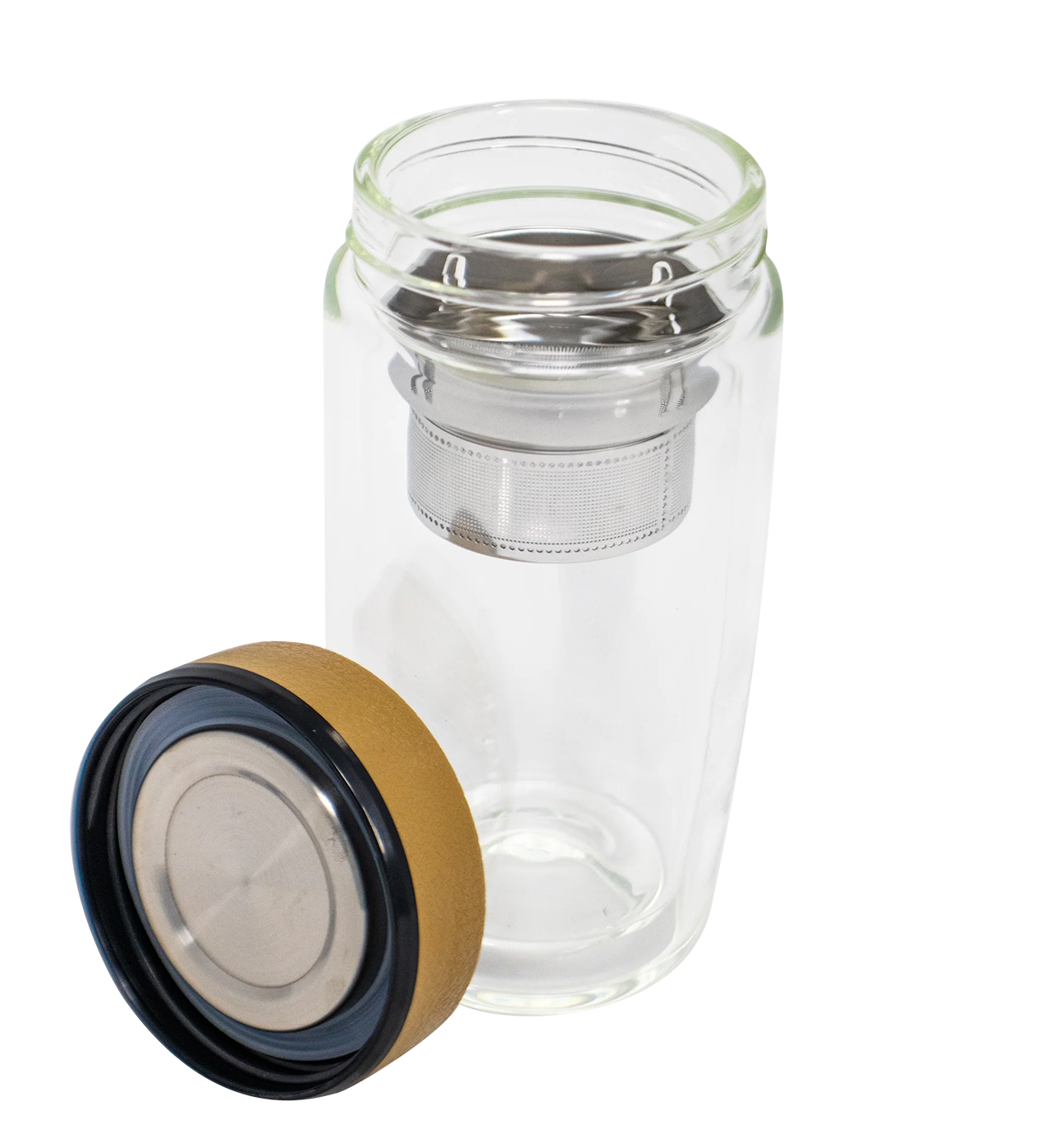 Tea Infuser Glass Water Bottle, Double Wall Glass with Strainer for Loose Leaf Tea and Fruit - 12 oz Brown
