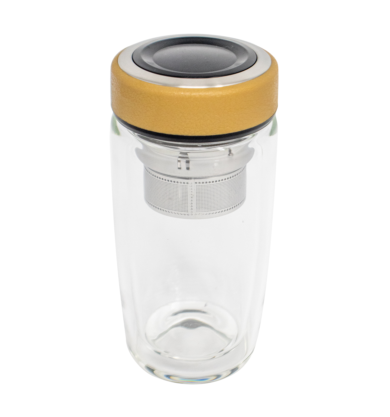 Tea Infuser Glass Water Bottle, Double Wall Glass with Strainer for Loose Leaf Tea and Fruit - 12 oz Brown