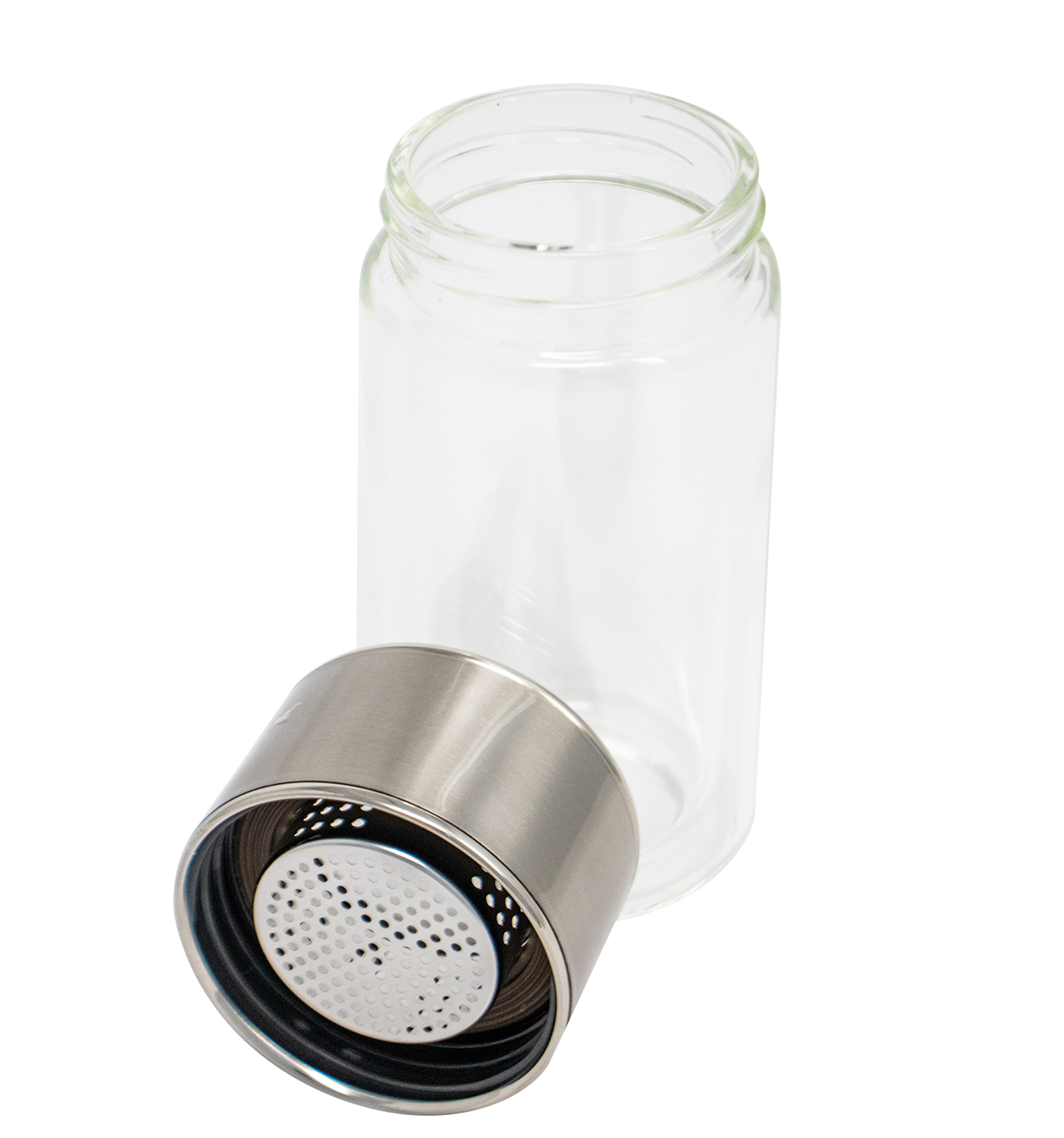 Glass Tea Strainer Leak-Proof, Tumbler Water Separation Tea Filter Cup 10 oz Silver