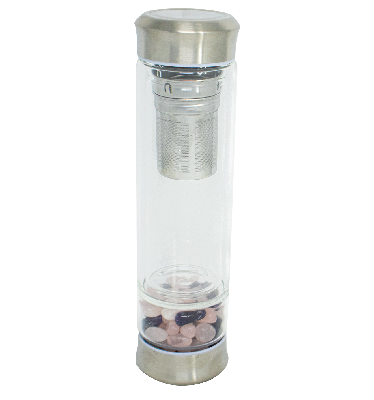 Double Walled Crystal Glass Gemstone Tea Infuser Bottle