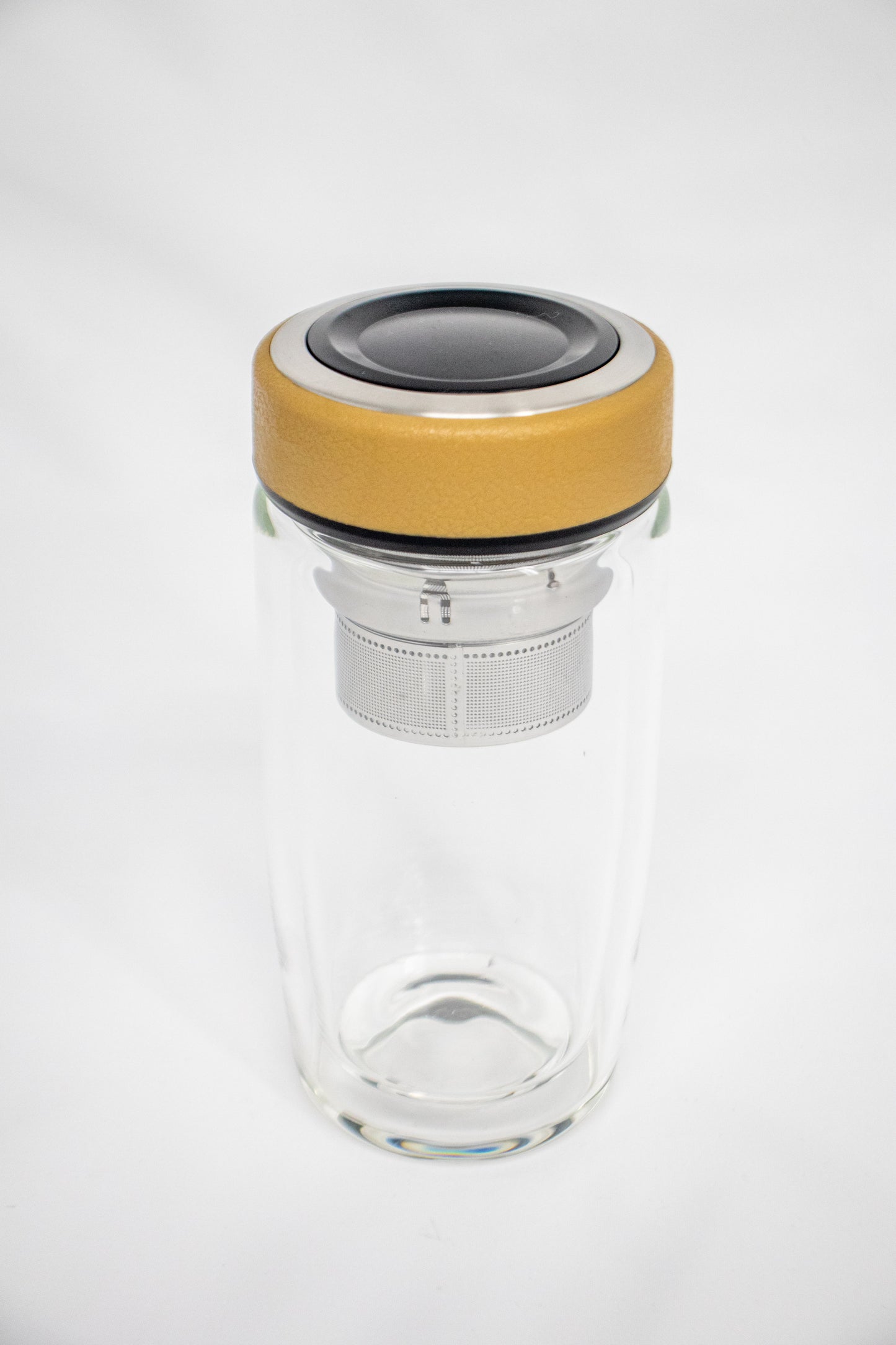 Tea Infuser Glass Water Bottle, Double Wall Glass with Strainer for Loose Leaf Tea and Fruit - 12 oz Brown