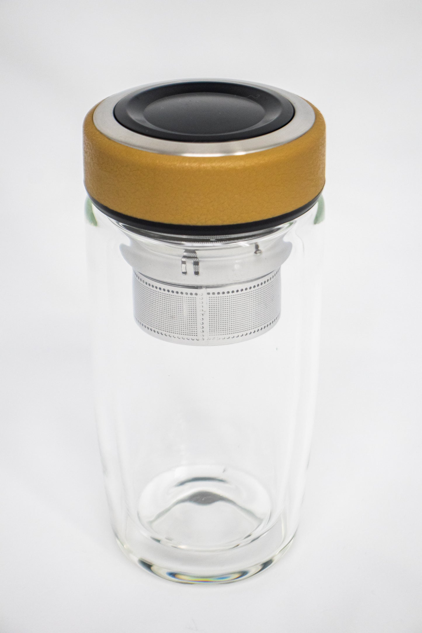 Tea Infuser Glass Water Bottle, Double Wall Glass with Strainer for Loose Leaf Tea and Fruit - 12 oz Brown
