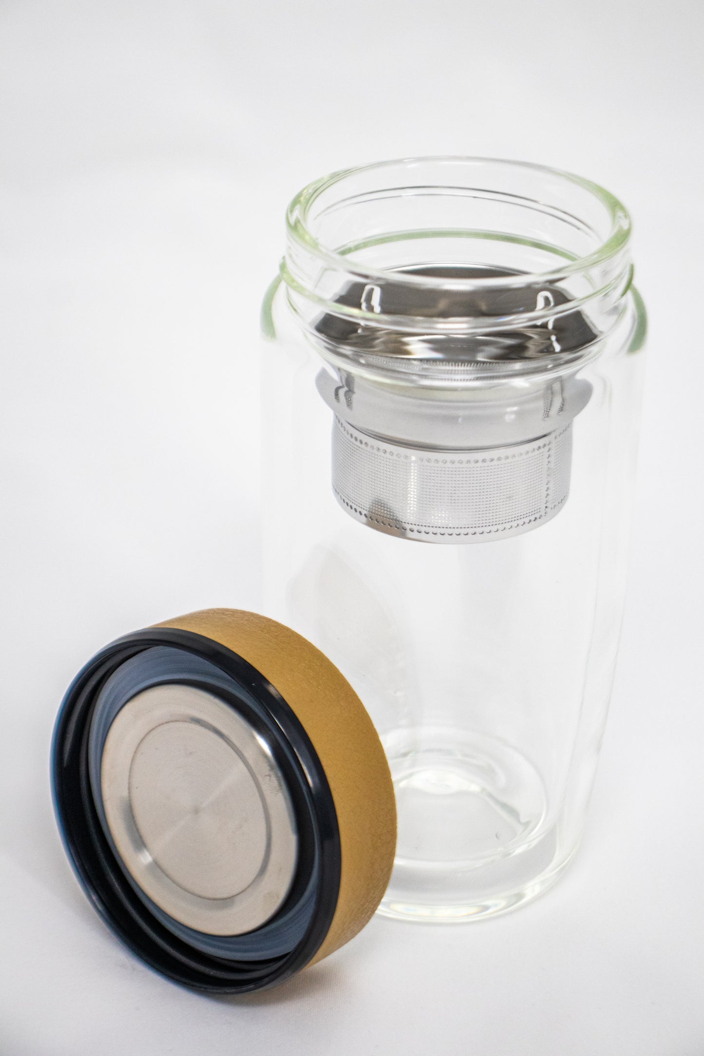 Tea Infuser Glass Water Bottle, Double Wall Glass with Strainer for Loose Leaf Tea and Fruit - 12 oz Brown