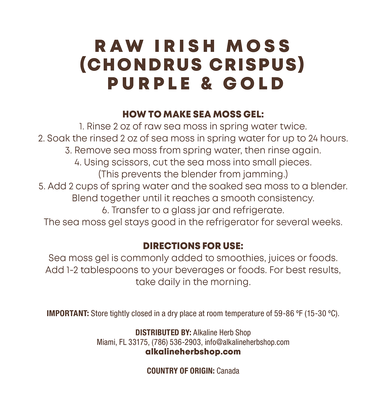 Raw Chondrus Crispus Sea Moss Purple & Gold 4 OZ (Irish Sea Moss)