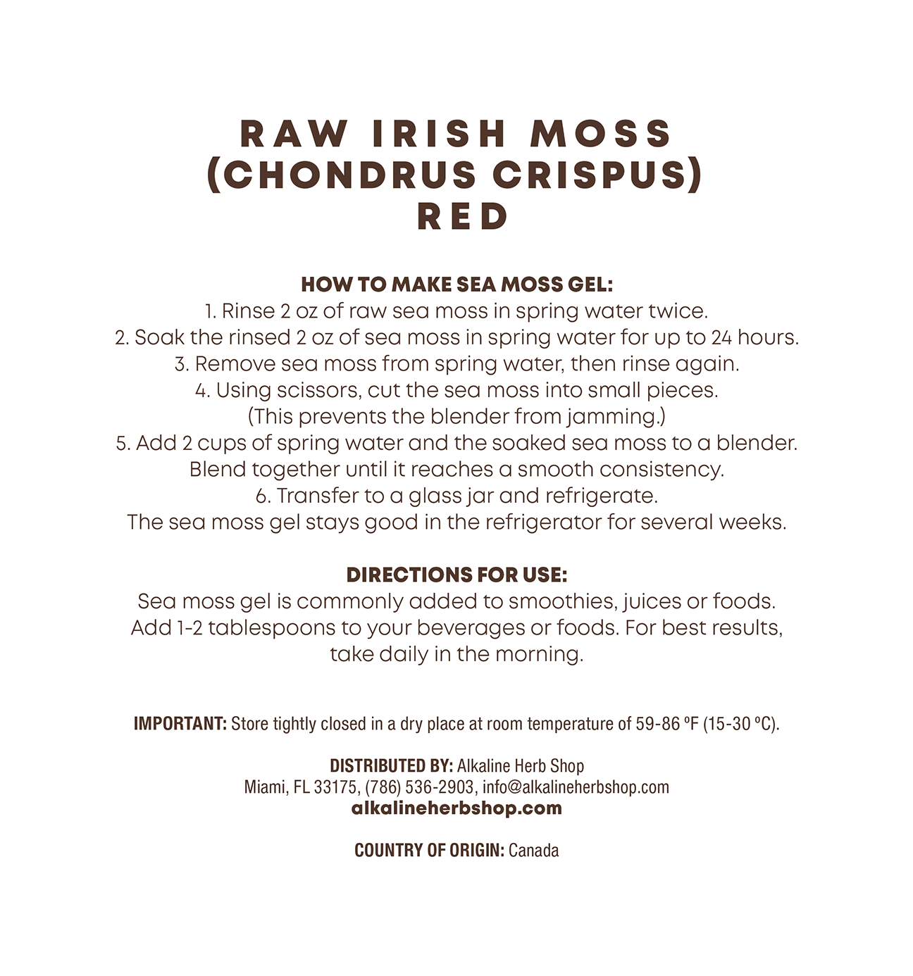 Raw Chondrus Crispus Sea Moss Red 4 OZ (Irish Sea Moss)