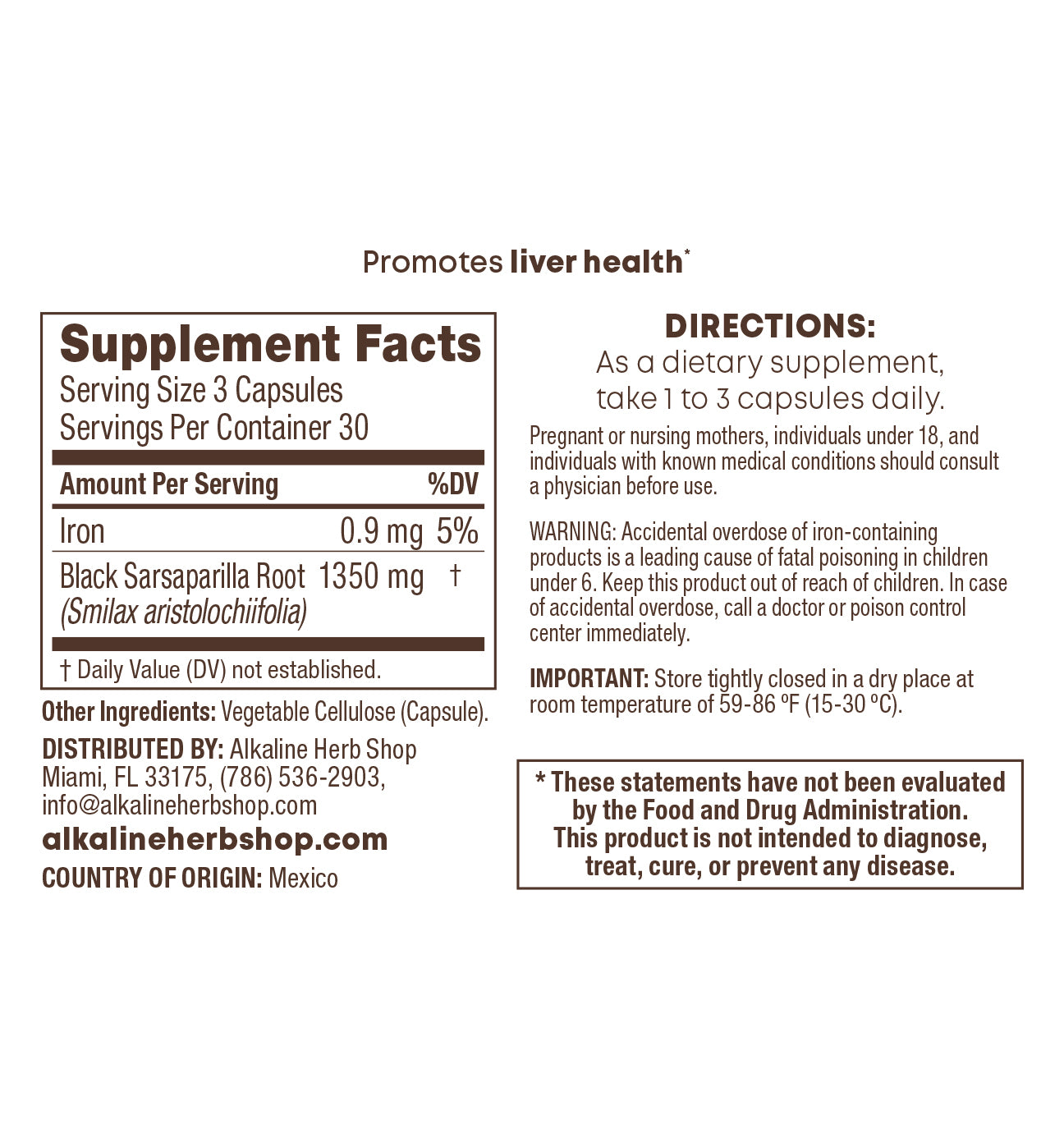 Black Sarsaparilla Supplement 90 Capsules