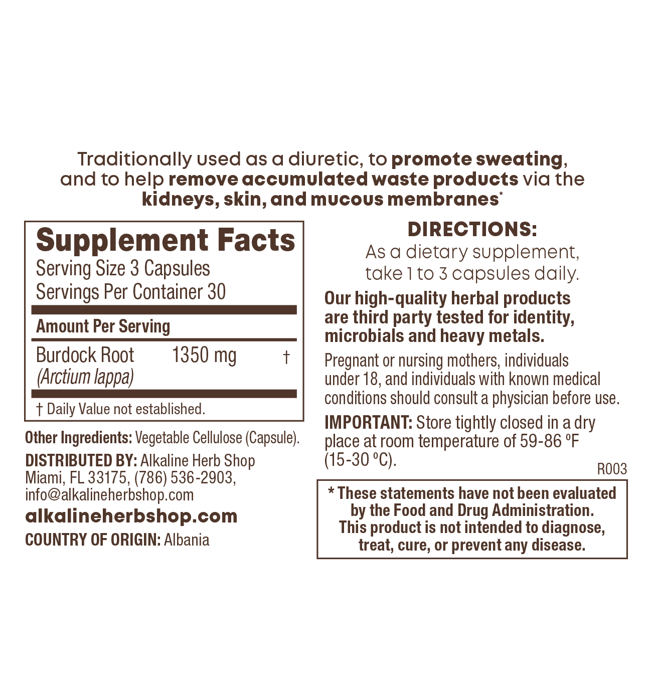 Burdock Root Supplement 90 Capsules