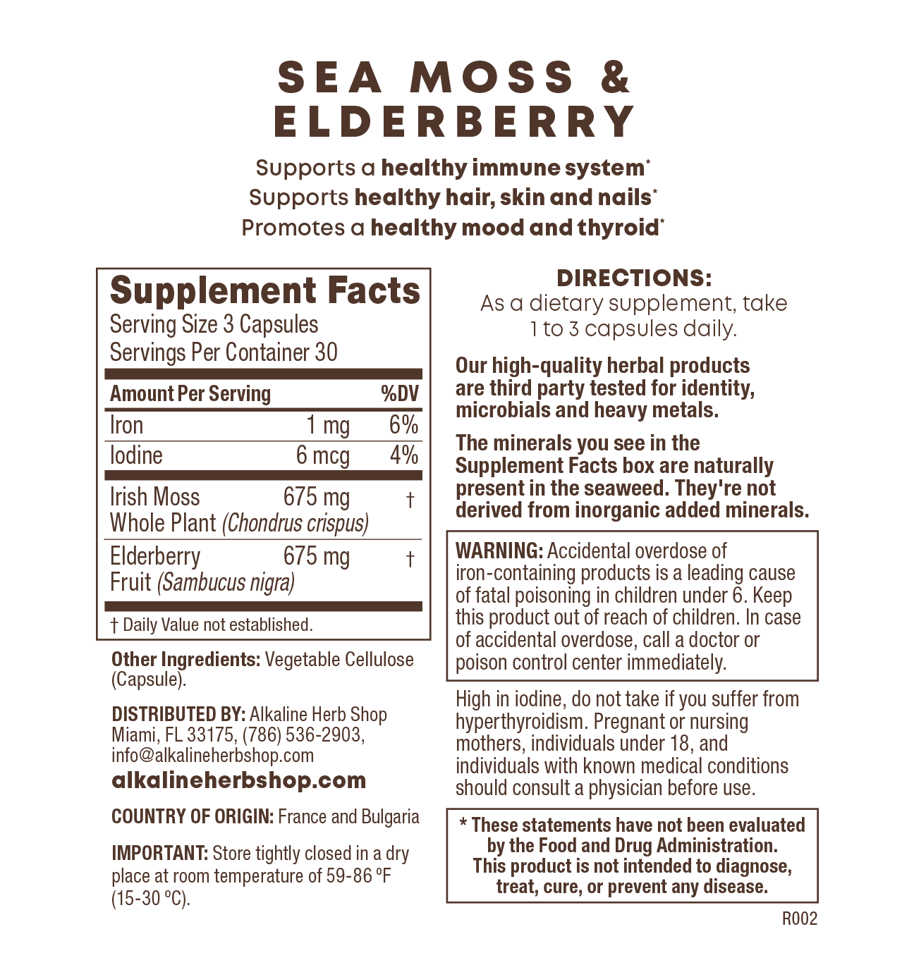 Sea Moss & Elderberry Supplement 90 Capsules