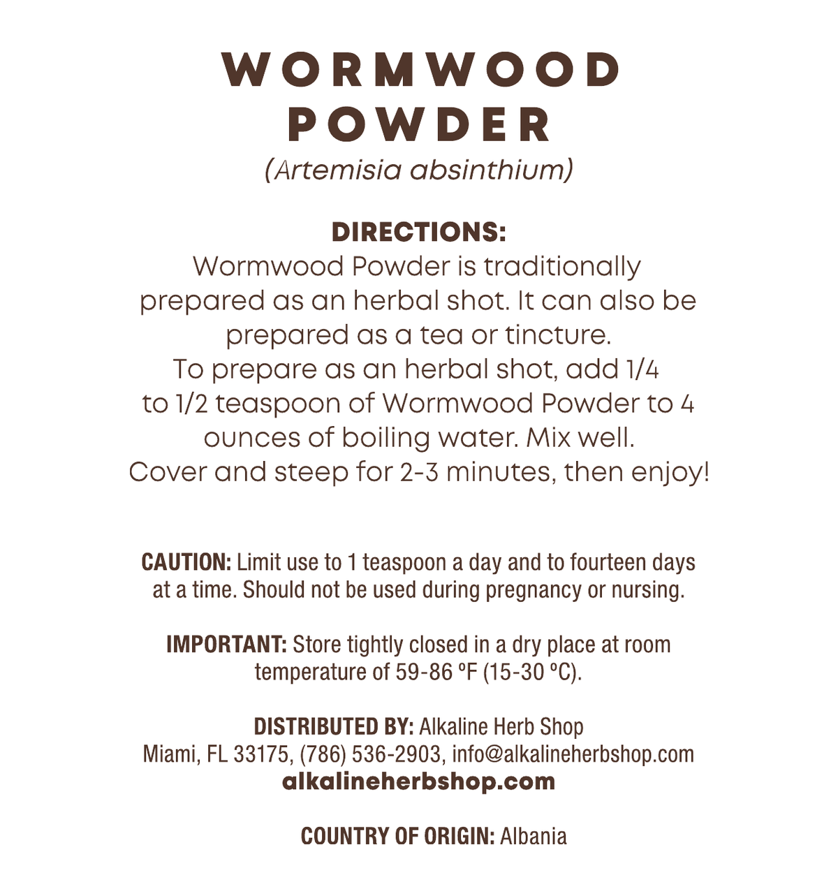 Wormwood Powder 4 oz (Ajenjo) for Herbal Shots