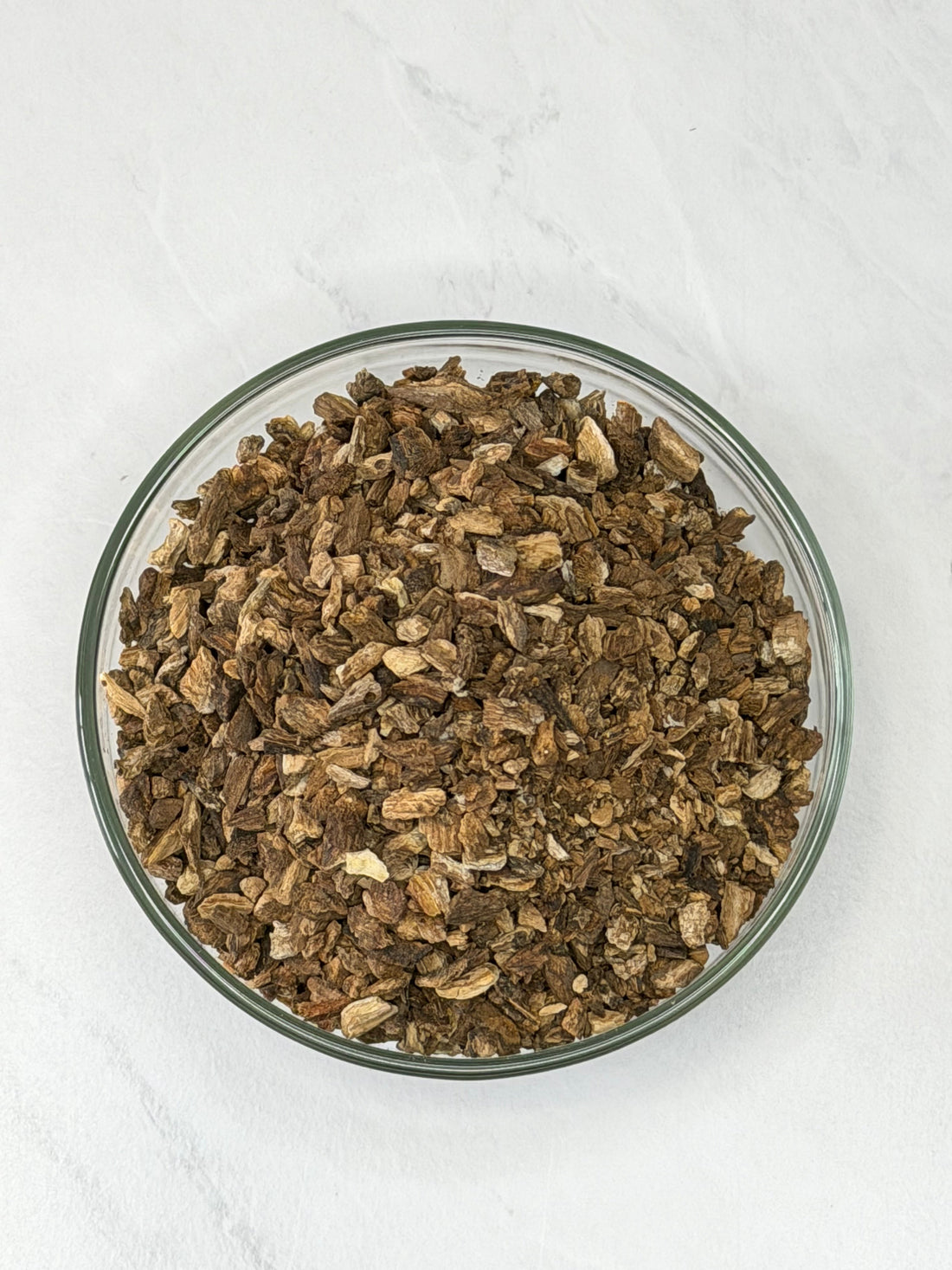 Dried burdock root, compared with dandelion root as a bitter caffeine free tea
