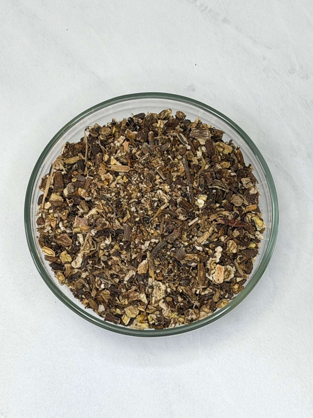Dried dandelion root, Taraxacum officinale, ready to brew as tea