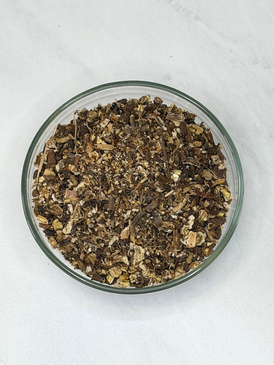 Dandelion root, cut and sifted