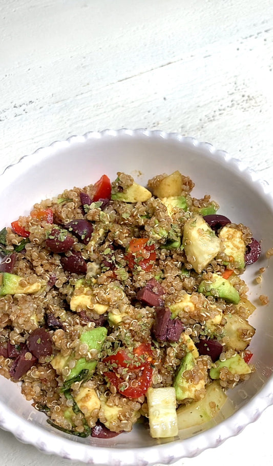 Quinoa Avocado Salad With Alkaline Mock Balsamic Dressing