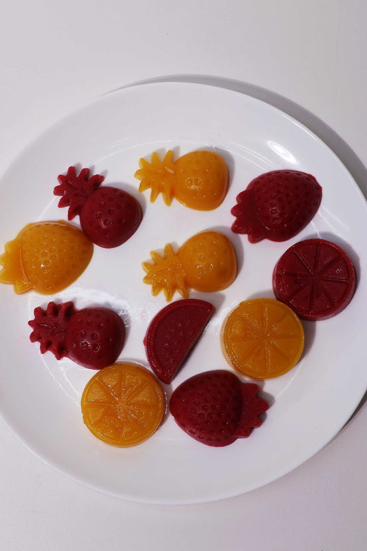 Homemade fruit shaped sea moss gummies made without gelatin