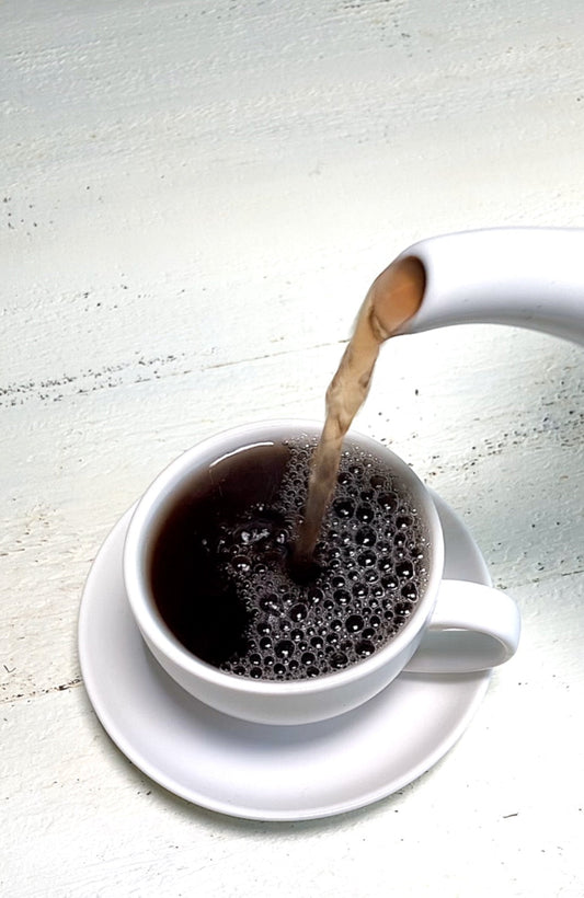 Cup of nettle and elderberry tea with dried nettle leaf and elderberries