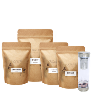 Kidney Tea Bundle - Dandelion Root, Nettle Leaf, Hibiscus Flowers, Palo Azul, and Gemstone Tea Infuser