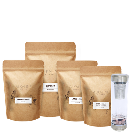 Kidney Tea Bundle - Dandelion Root, Nettle Leaf, Hibiscus Flowers, Palo Azul, and Gemstone Tea Infuser