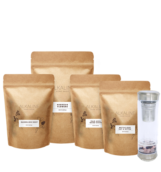 Kidney Tea Bundle - Dandelion Root, Nettle Leaf, Hibiscus Flowers, Palo Azul, and Gemstone Tea Infuser