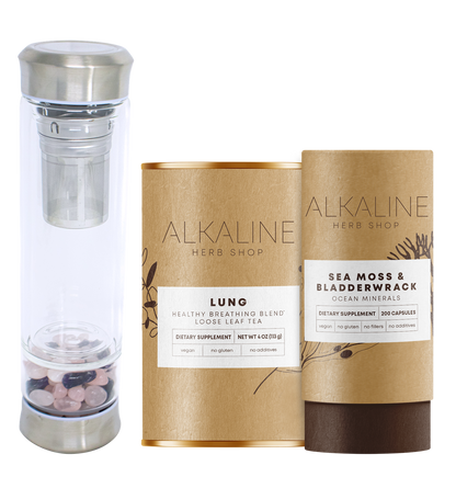 Lung Bundle - Sea Moss & Bladderwrack Supplement, Lung Tea Supplement (Happy Lung Tea) and Gemstone Tea Infuser