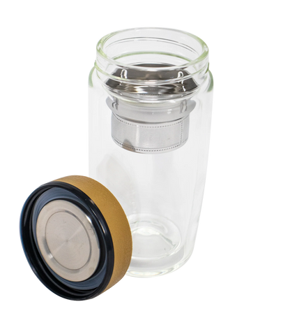 Tea Infuser Glass Water Bottle, Double Wall Glass with Strainer for Loose Leaf Tea and Fruit - 12 oz Brown
