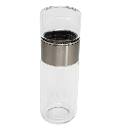 Glass Tea Strainer Leak-Proof, Tumbler Water Separation Tea Filter Cup 10 oz Silver