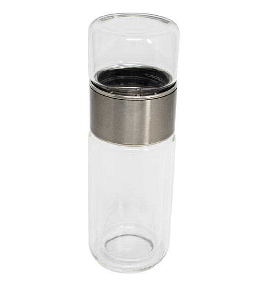 Glass Tea Strainer Leak-Proof, Tumbler Water Separation Tea Filter Cup 10 oz Silver