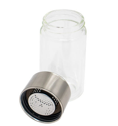 Glass Tea Strainer Leak-Proof, Tumbler Water Separation Tea Filter Cup 10 oz Silver