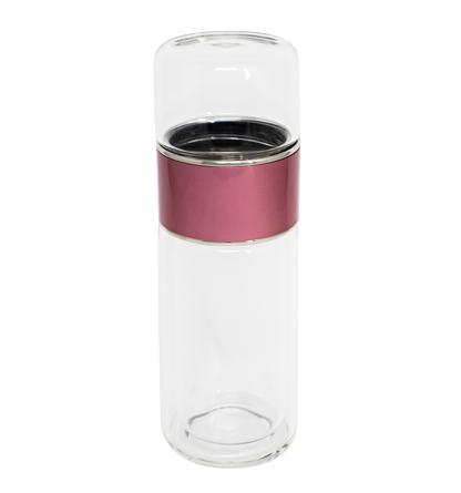Glass Tea Strainer Leak-Proof, Tumbler Water Separation Tea Filter Cup 10 oz Pink