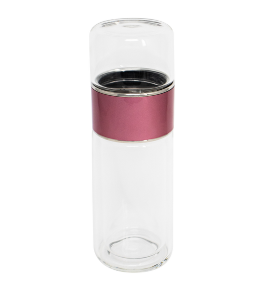 Glass Tea Strainer Leak-Proof, Tumbler Water Separation Tea Filter Cup 10 oz Pink