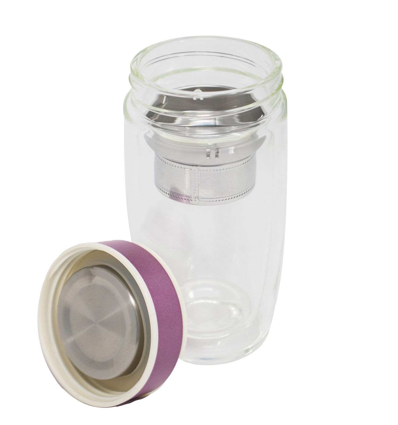 Tea Infuser Glass Water Bottle, Double Wall Glass with Strainer for Loose Leaf Tea and Fruit - 12 oz Pink