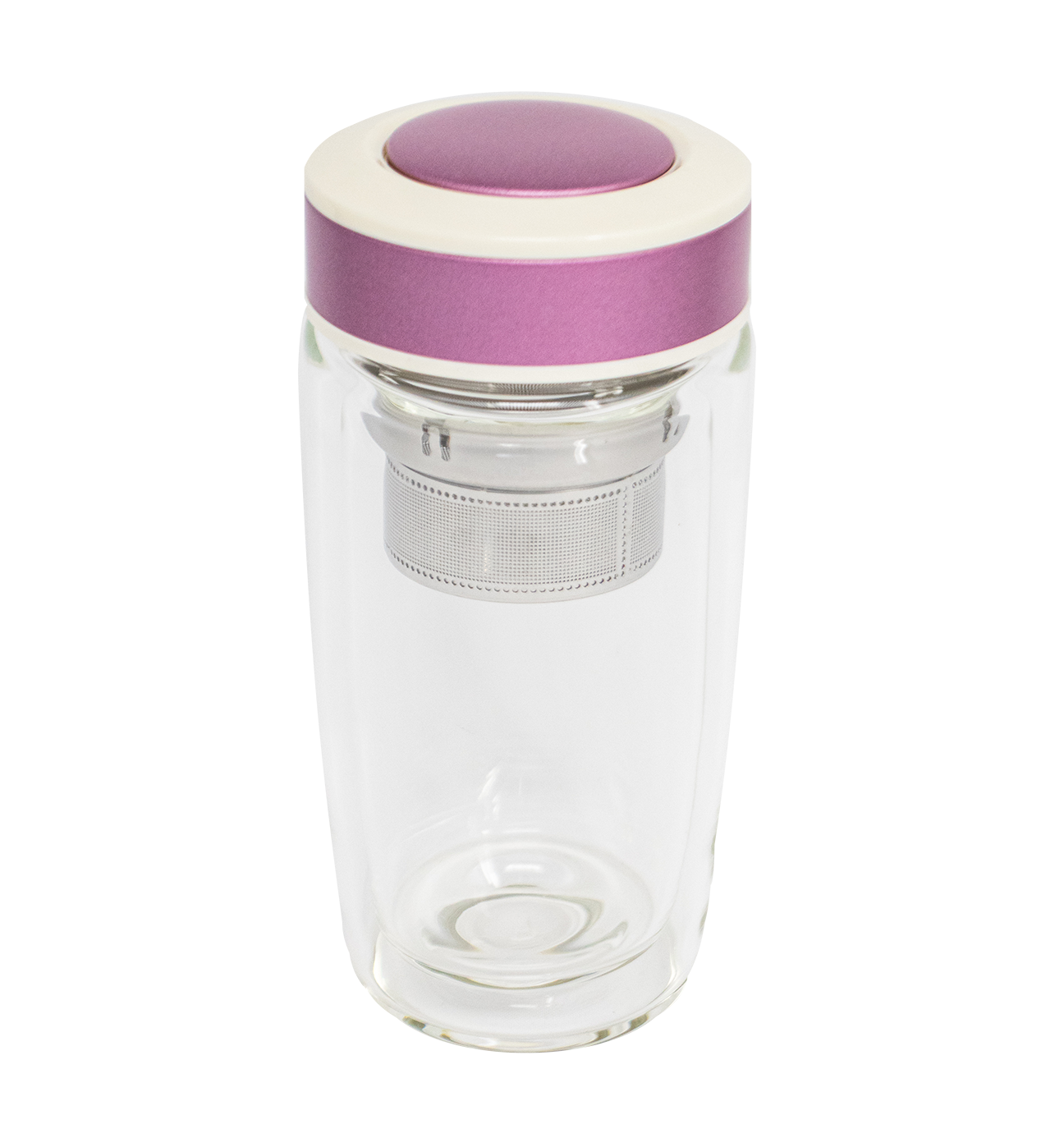 Tea Infuser Glass Water Bottle, Double Wall Glass with Strainer for Loose Leaf Tea and Fruit - 12 oz Pink