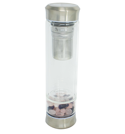 Double Walled Crystal Glass Gemstone Tea Infuser Bottle