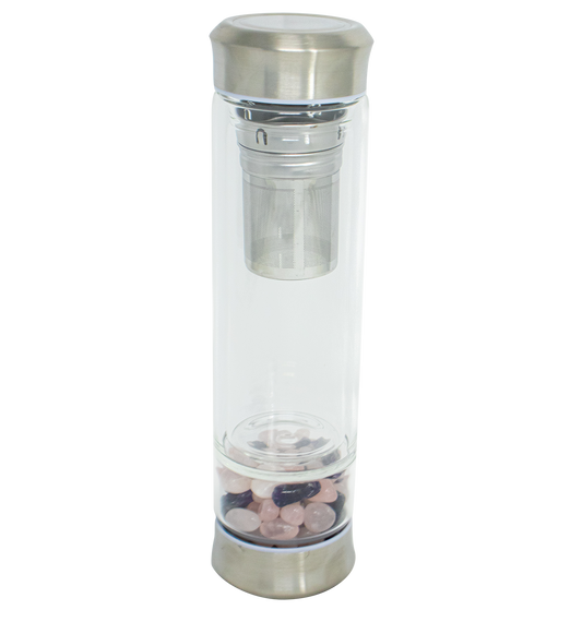 Double Walled Crystal Glass Gemstone Tea Infuser Bottle