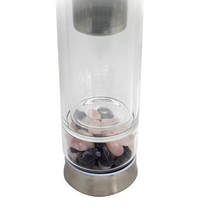 Double Walled Crystal Glass Gemstone Tea Infuser Bottle