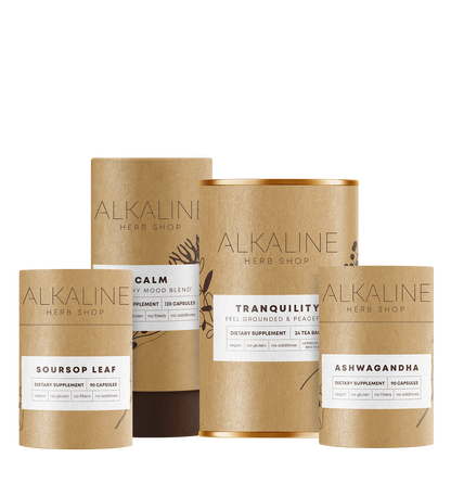 The Mind Body Balance Bundle - Ashwagandha Supplement, Tranquility Tea Supplement (Calm Tea), Calm Supplement (Happy Mood) & Soursop Leaf Supplement