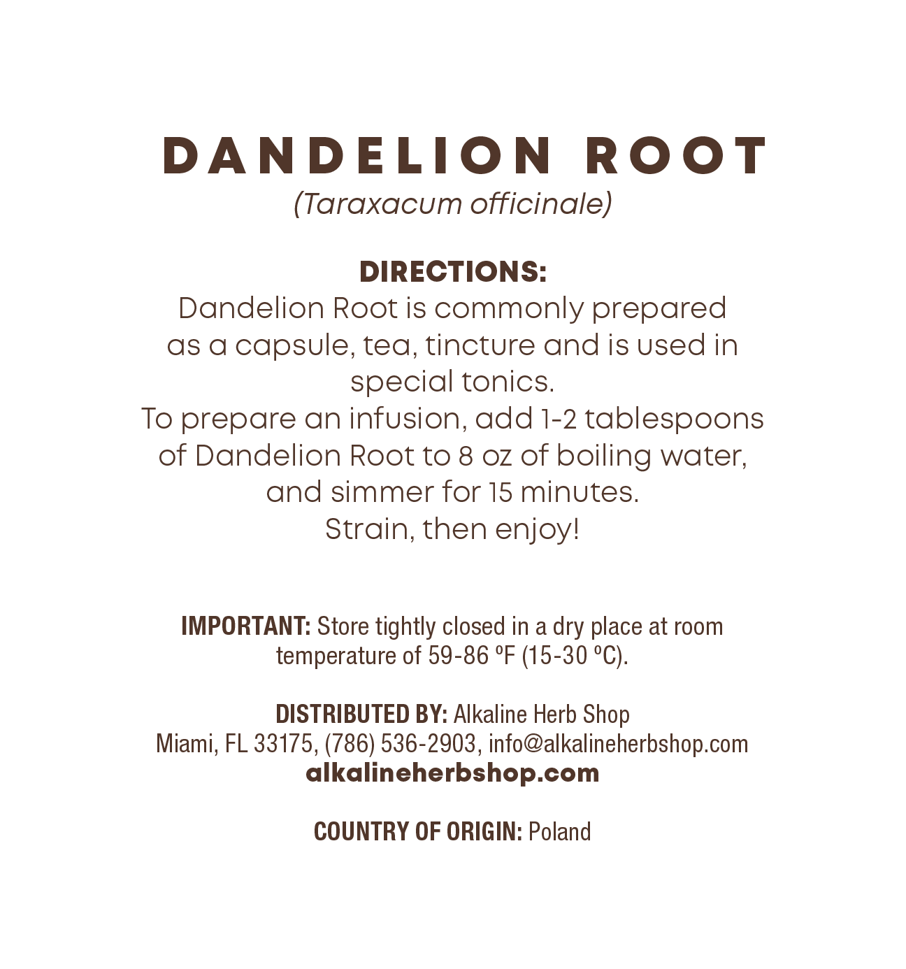Dandelion Root 4 oz, Cut and Sifted (Diente de Leon)