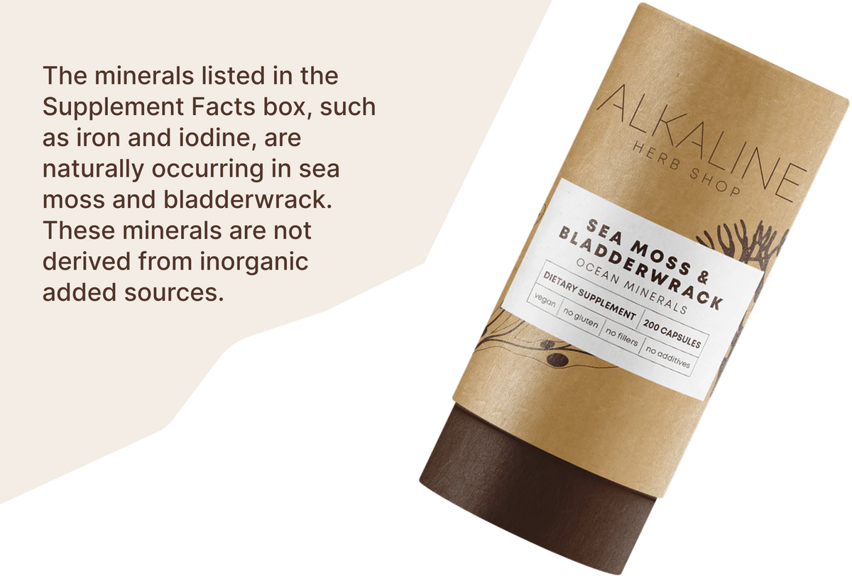 Sea Moss and Bladderwrack Capsules Supplement Facts panel