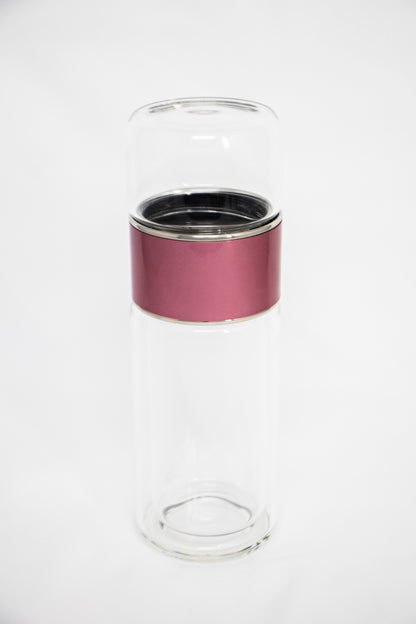 Glass Tea Strainer Leak-Proof, Tumbler Water Separation Tea Filter Cup 10 oz Pink