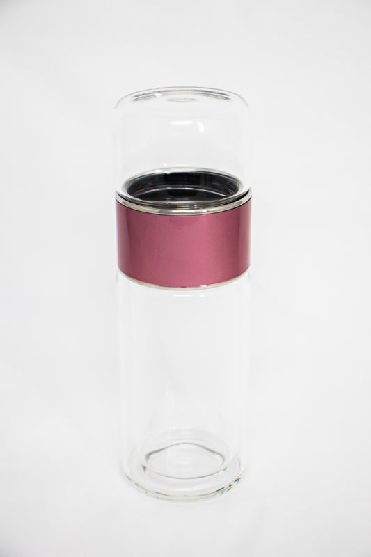 Glass Tea Strainer Leak-Proof, Tumbler Water Separation Tea Filter Cup 10 oz Pink