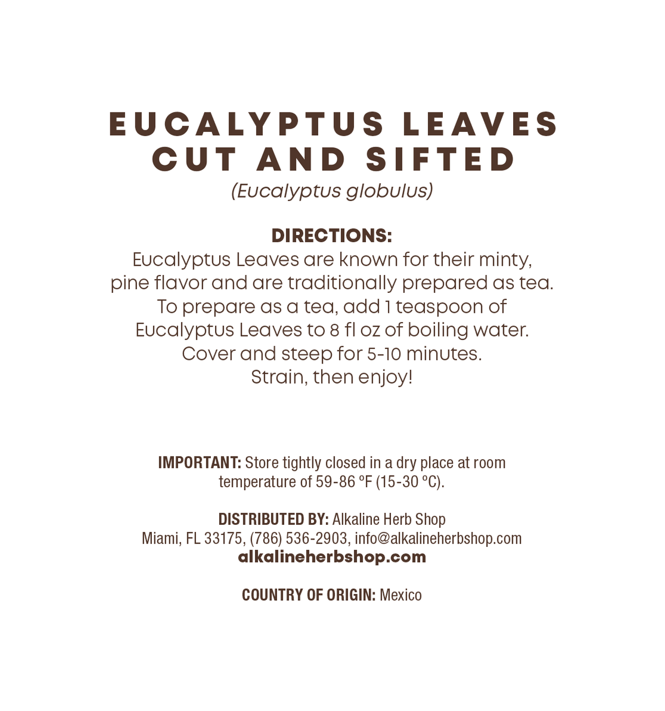Dried Eucalyptus Leaves Cut and Sifted 2 oz (Hojas de Eucalipto) for Eucalyptus Tea